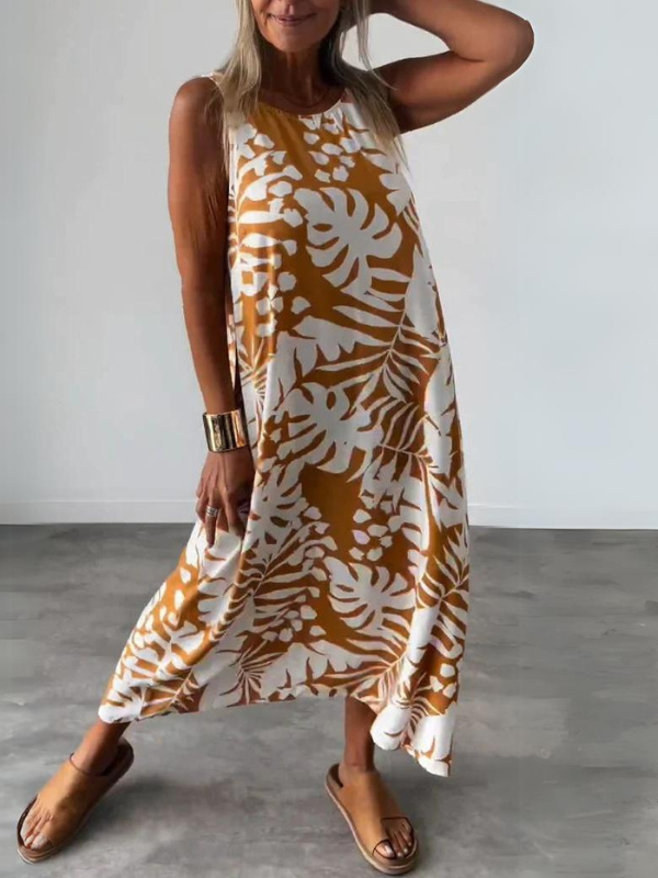 Round Neck Sleeveless Printed Dress