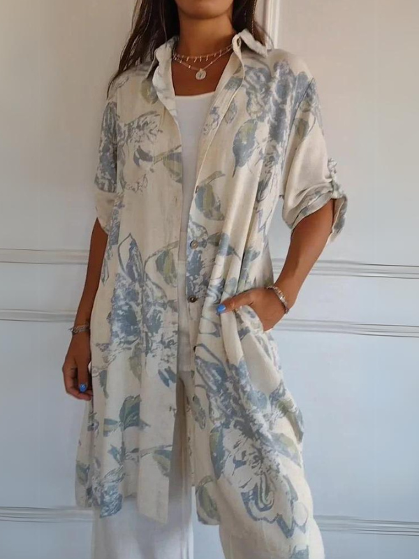 Simple Printed Cotton and Linen Long Dress