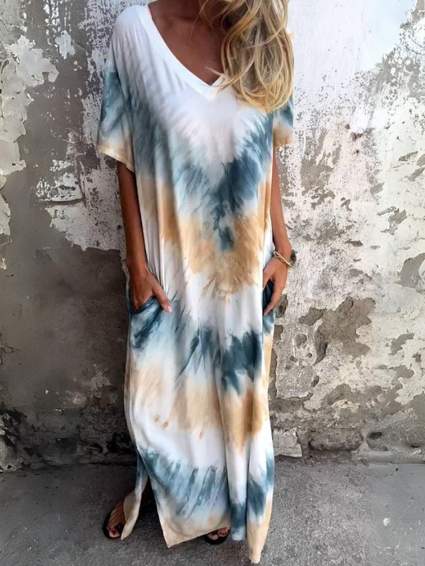 Tie-dye V-neck Long Comfortable Dress