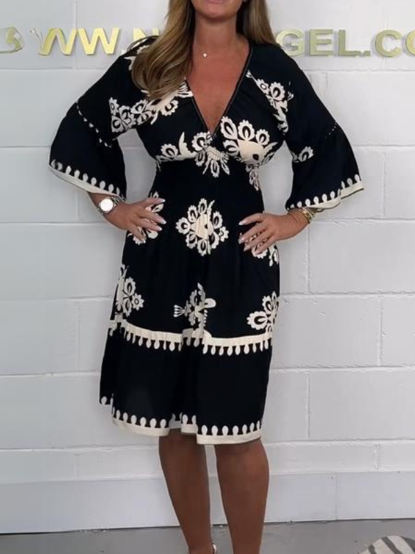 Black & Cream Printed Floaty Dress