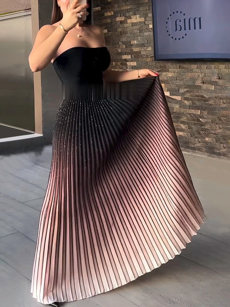 Strapless gradient pleated dress