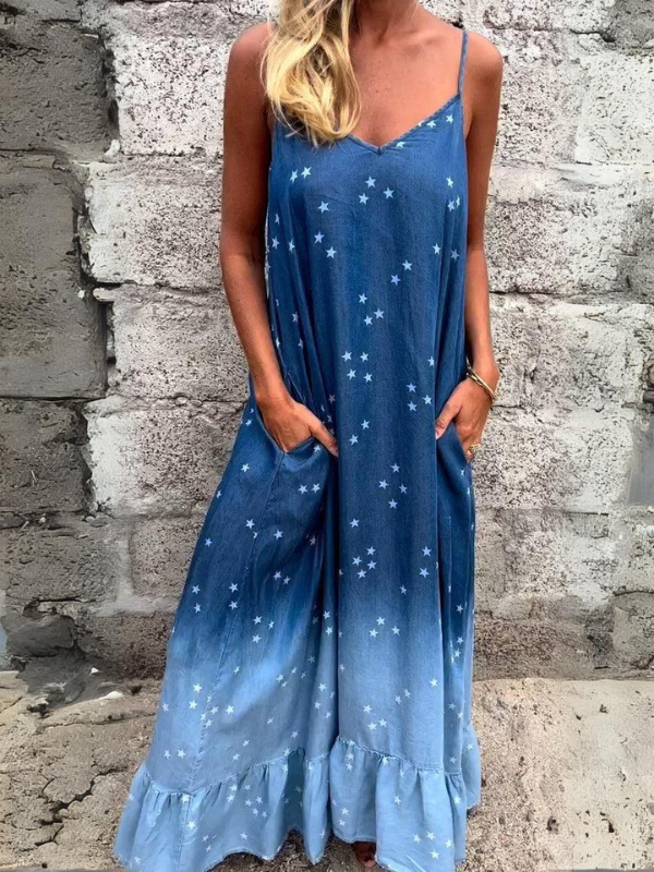 Star Print Gradient Blue Dress