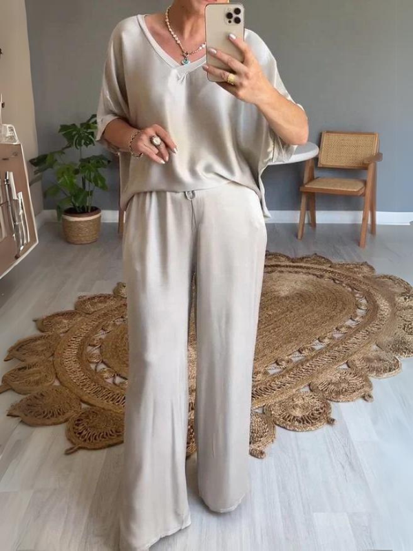 V-neck Satin Two-piece Suit