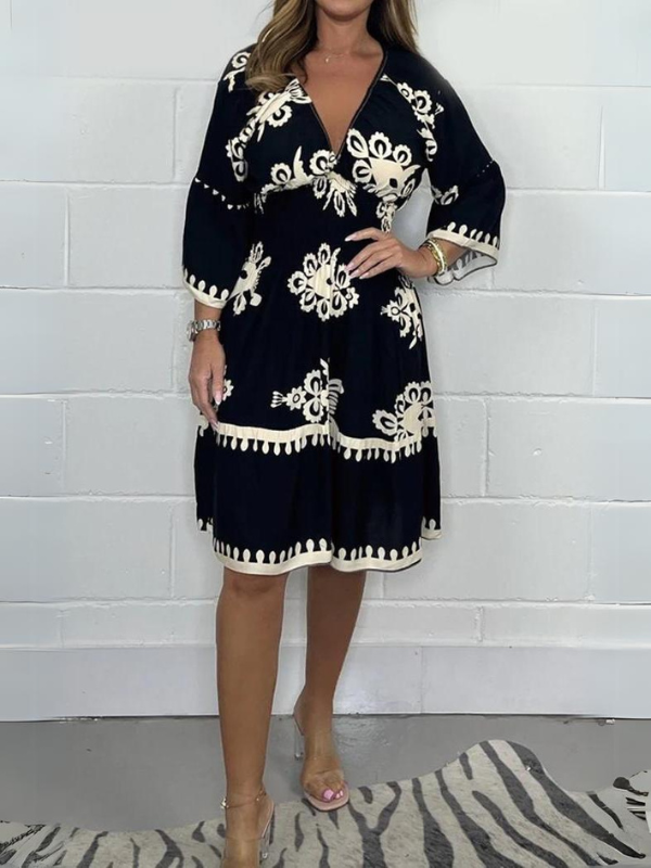 Black & Cream Printed Floaty Dress