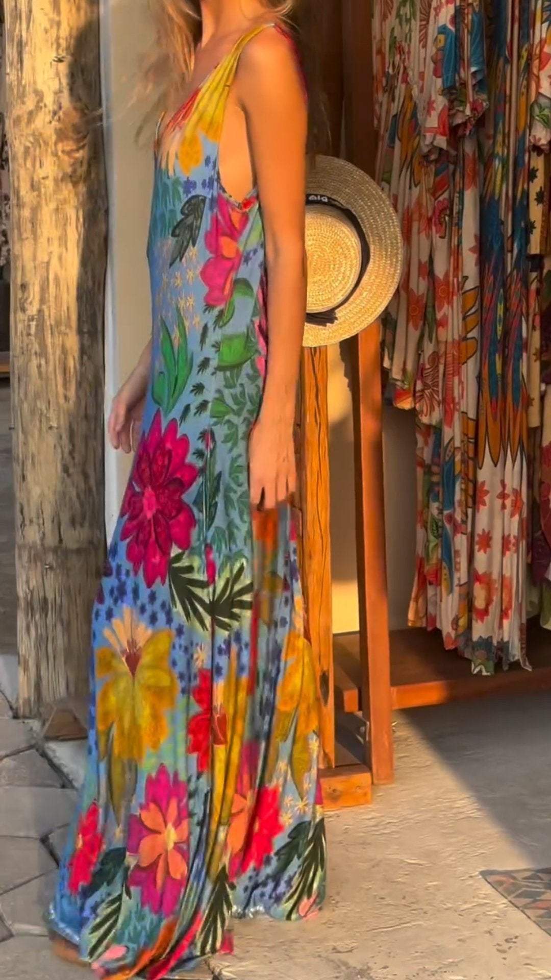 Resort Style V-neck Colorful Printed Dress