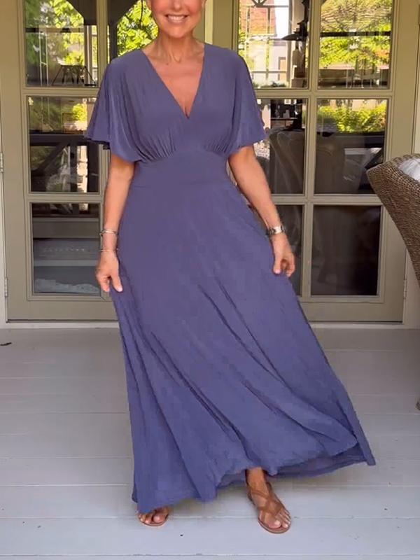 Women's Casual V-neck Solid Color Dress