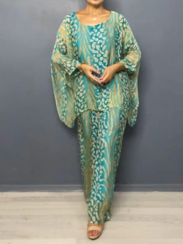 Women's Round Neck Printed Loose Chiffon Two-piece Suit