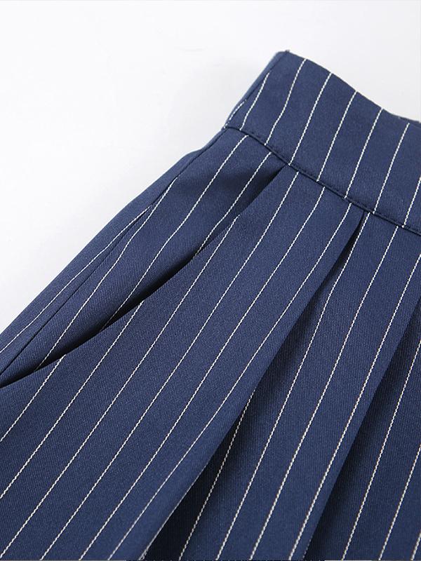 Navy blue retro striped casual wide-legged pants