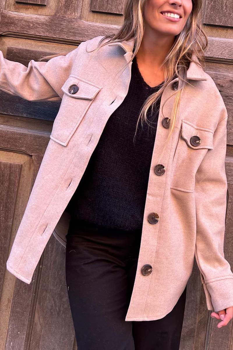 Women's Casual Loose Double Pocket Shirt Jacket