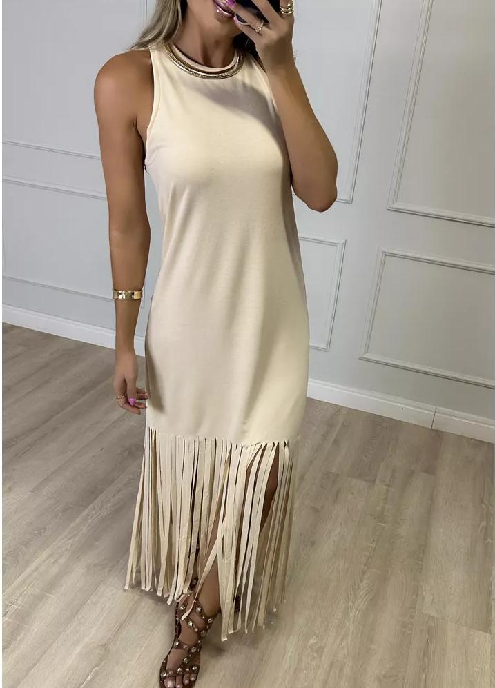 Women's Casual Solid Color Sleeveless Tassels Dress