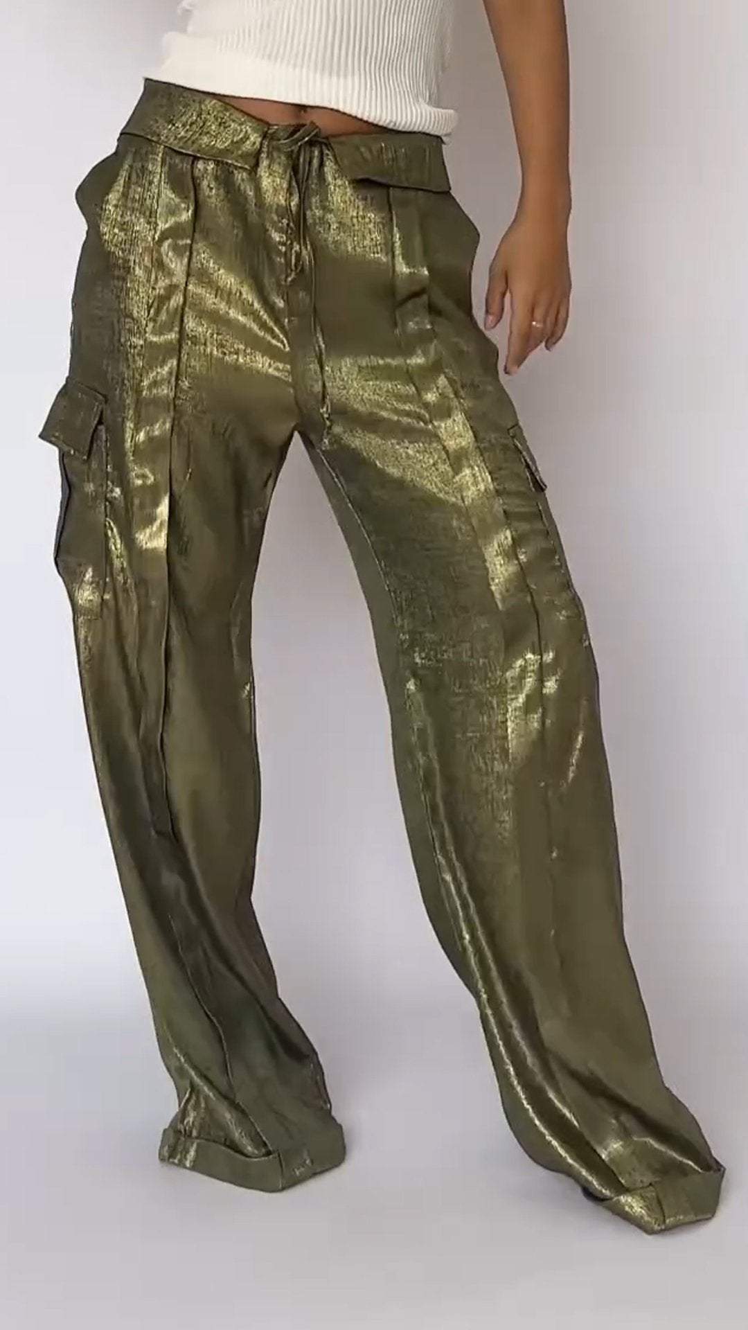 Women's Casual Imitation Gold Platinum Wide-leg Pants