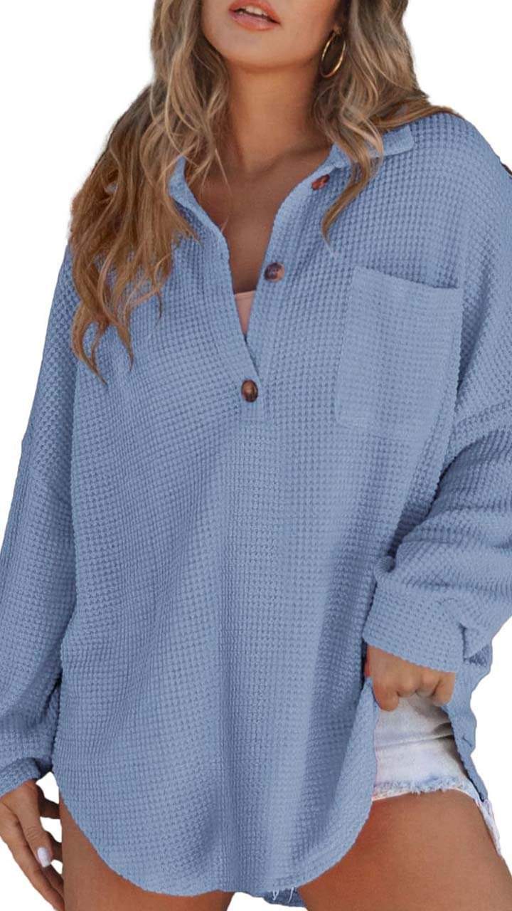 Women's Casual Solid Color Waffle Knit Top