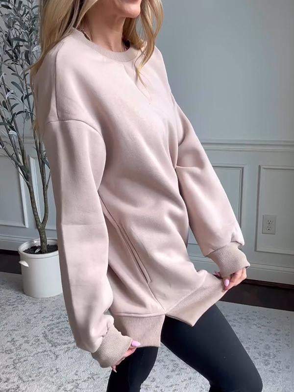 Women's Casual Round Neck Solid Color Long Sleeve Top