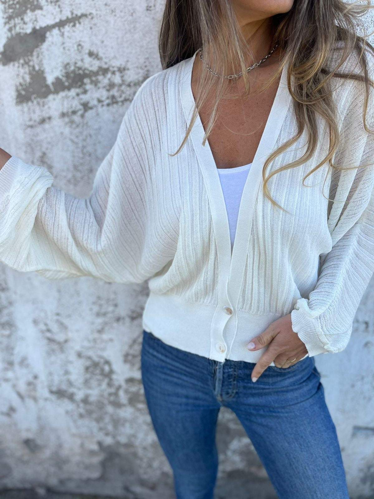 Women's V-neck Long-sleeved Casual Cardigan Top