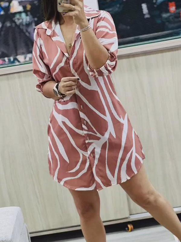 Women's Casual Geometric Print Button Front Shirt Dress