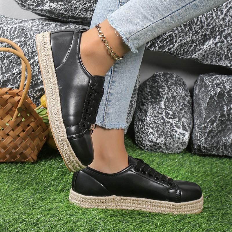 Round Toe Lace-up Mid-heel Platform Shoes