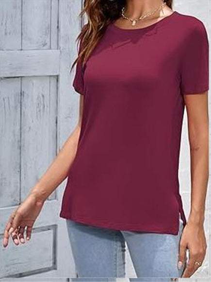 Round Neck Casual Solid Color Top