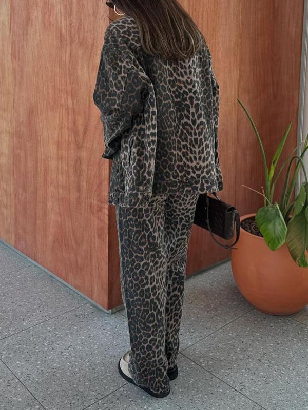 Women's Casual Lapel Single-breasted Leopard Printed Two-piece Suit