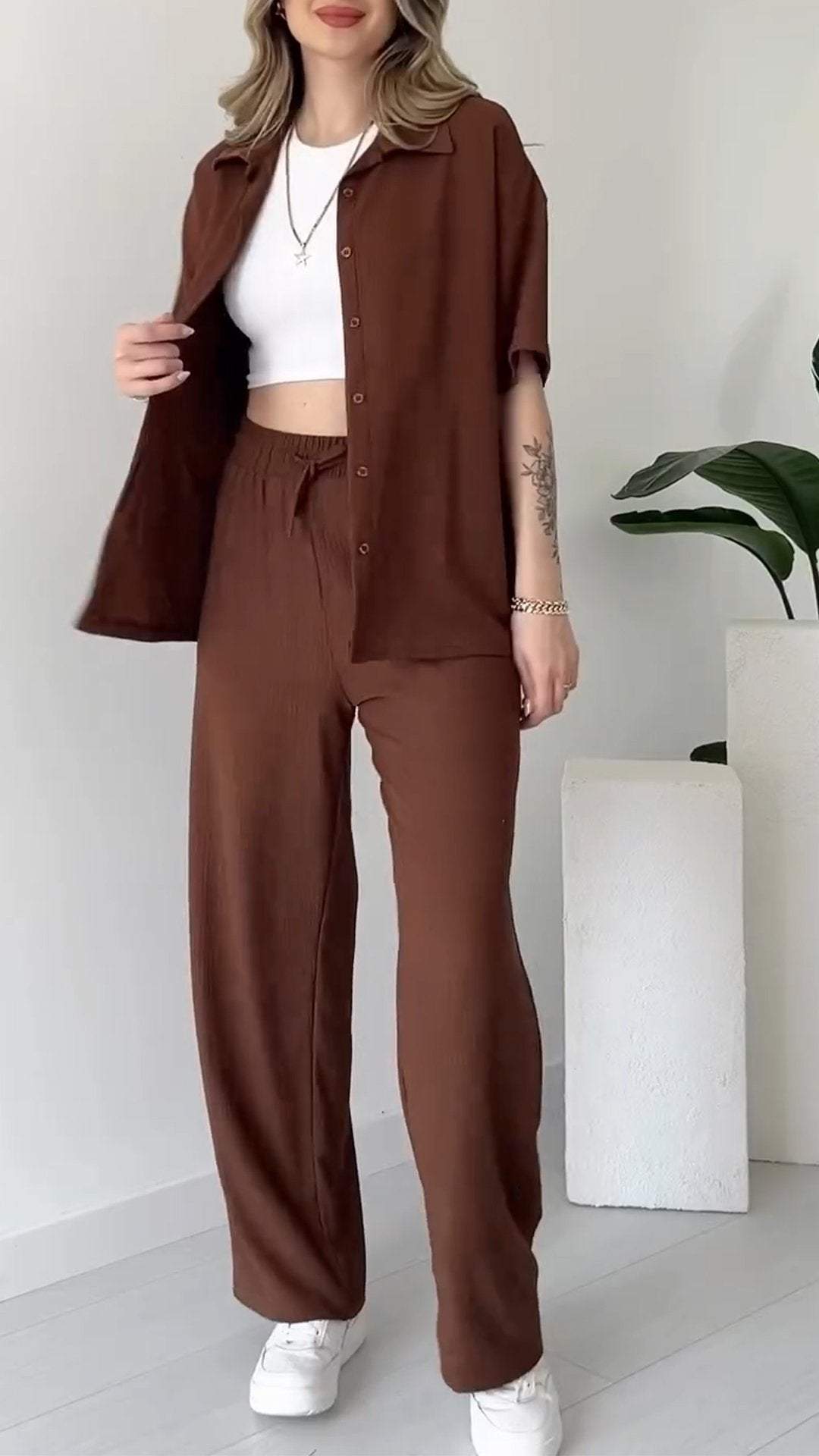 Women's Mid-sleeve Comfortable Cardigan Casual Suit