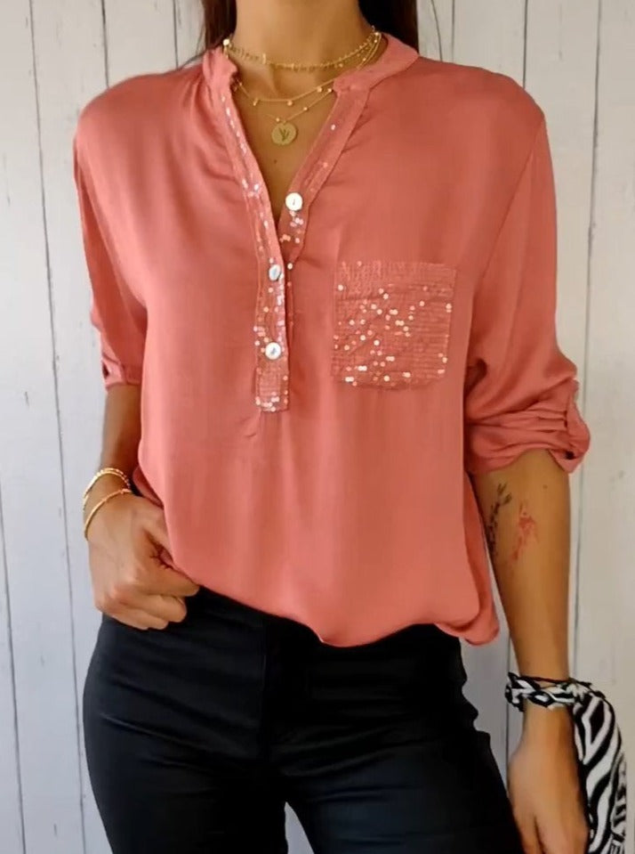 V-neck Sequin Design Top