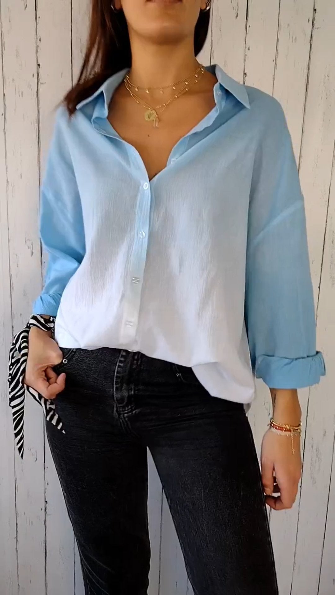 Single-breasted Shirt with Gradient Lapels