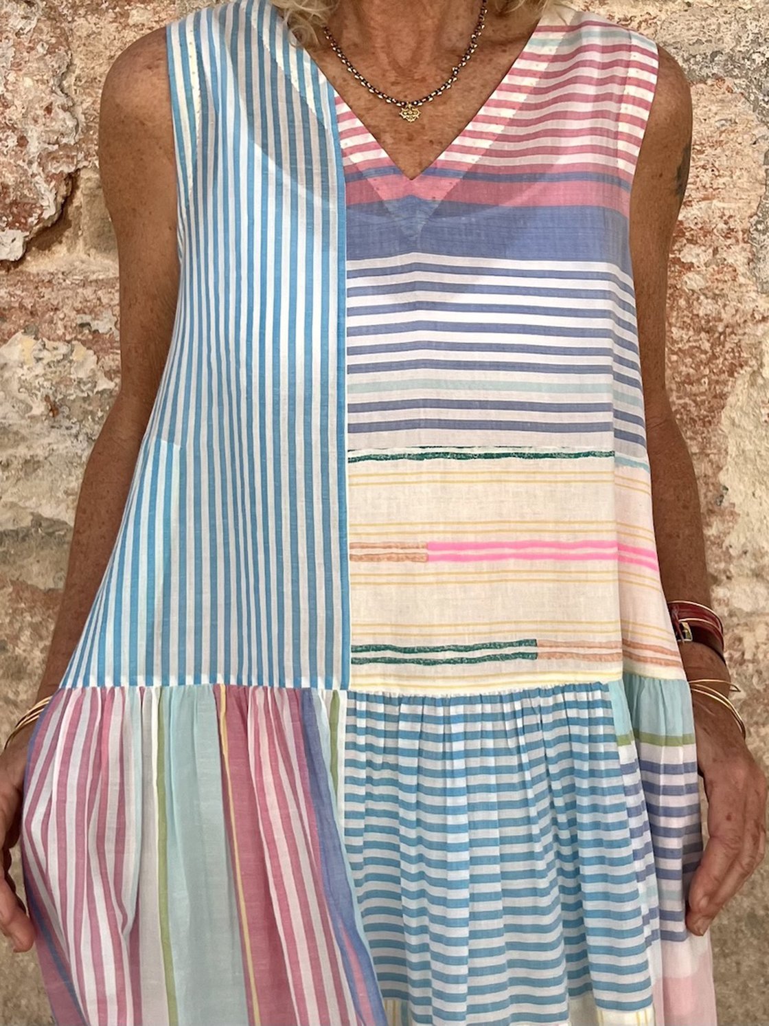 Women's Contrast Striped Sleeveless Dress