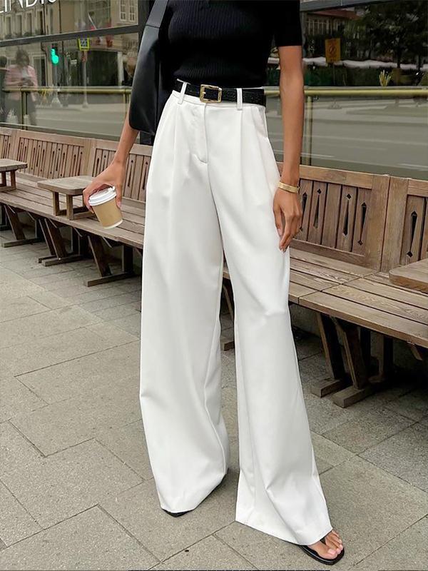 Stylish simple casual white high-waisted dress pants