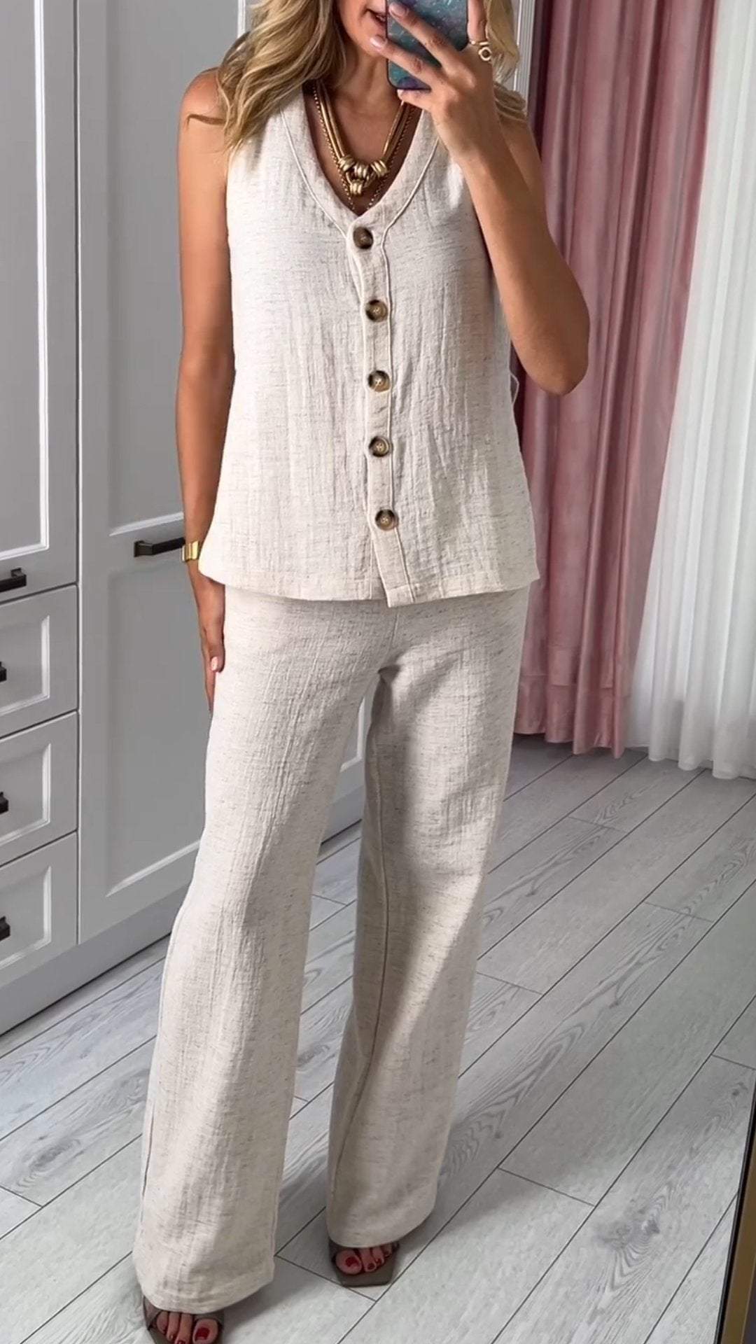 Women Casual V-neck Top and Pants Suit