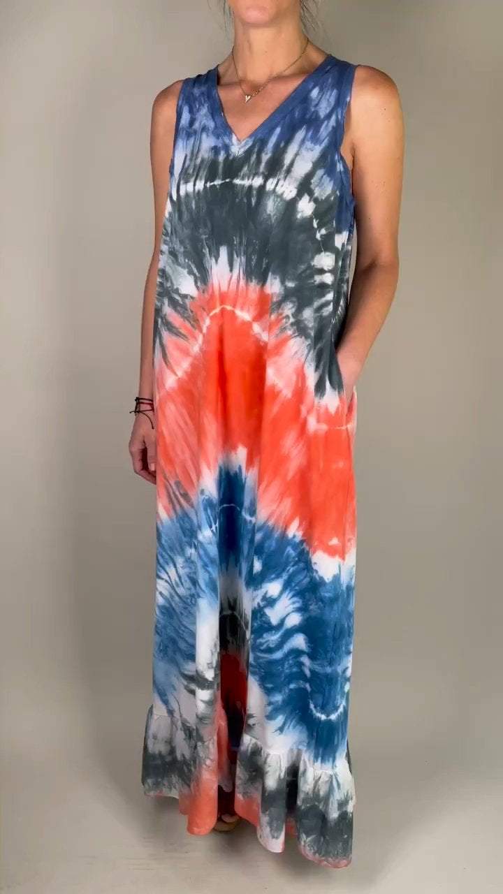 Casual V-neck Tie-dye Dress