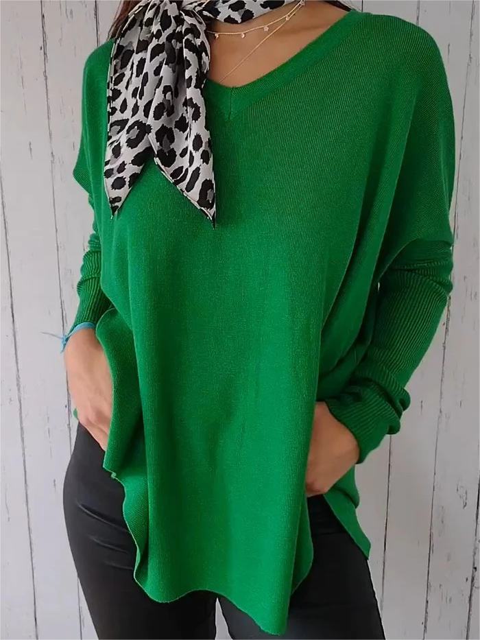 Knitted Long-sleeved V-neck Top