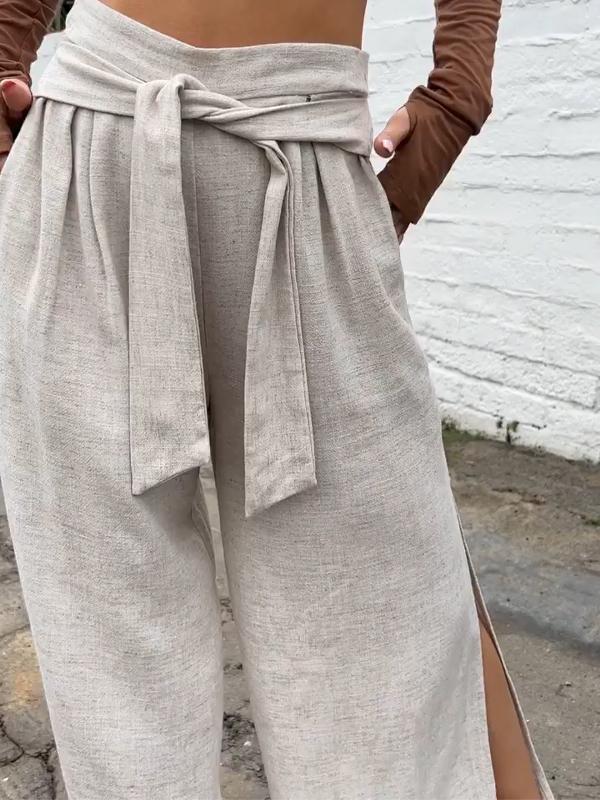Women's cotton and linen lace-up trousers