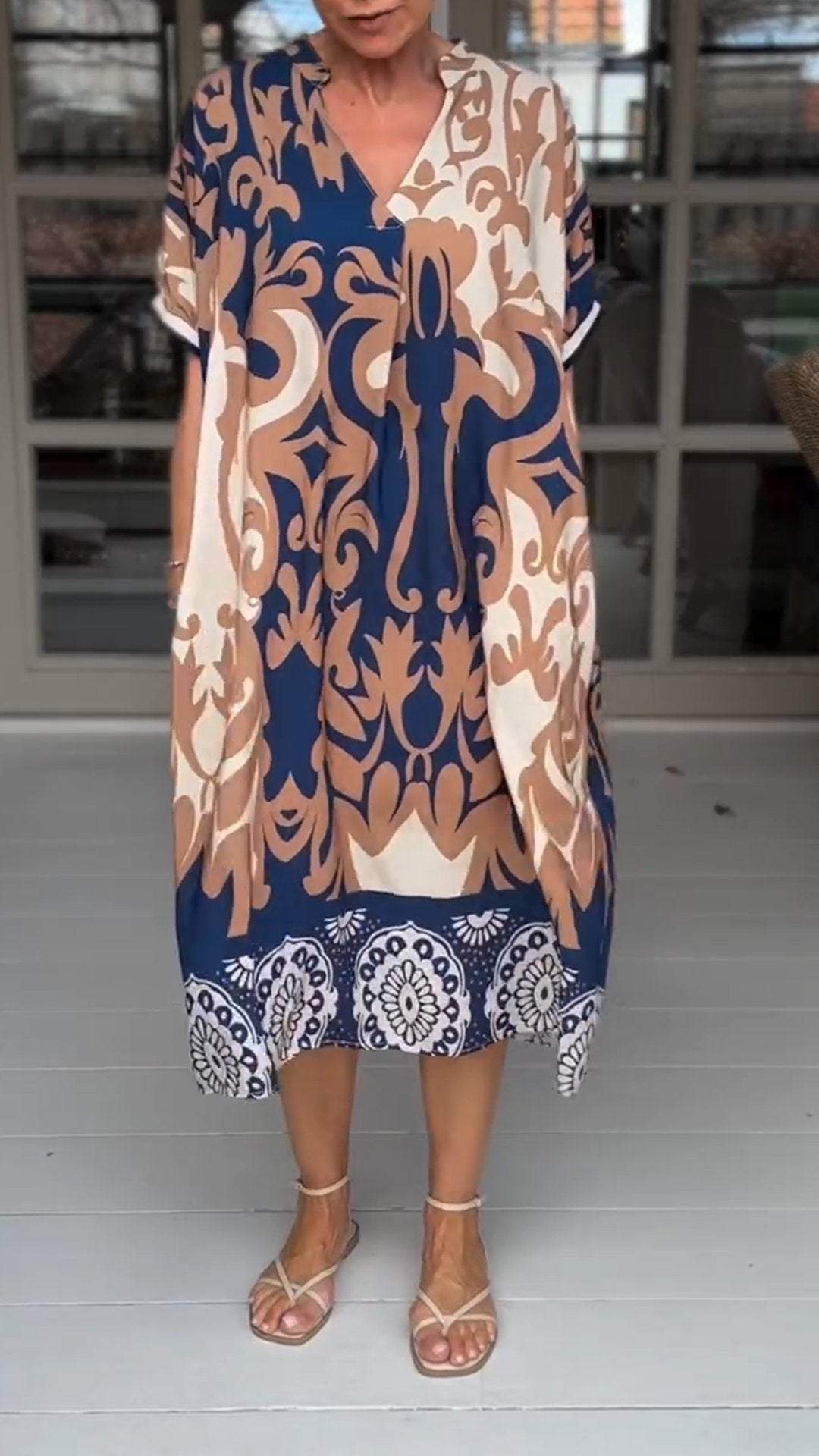 V-neck Printed Comfortable Short-sleeved Dress