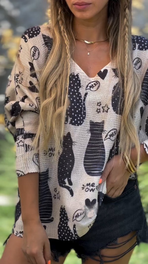 Patterned cat casual loose top