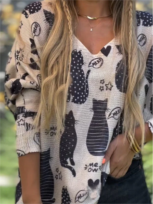 Patterned cat casual loose top