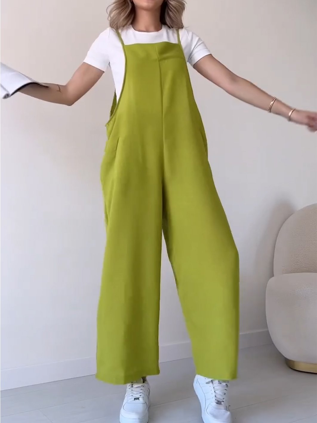 Solid Color Cotton and Linen Jumpsuit