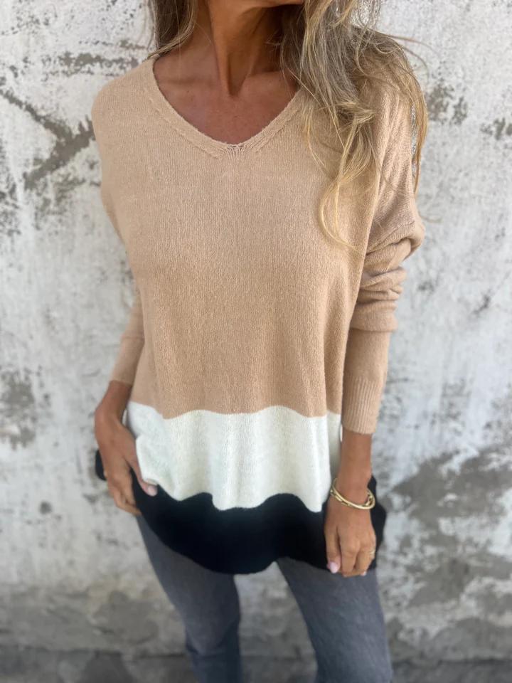 Casual V-neck Color Block Top