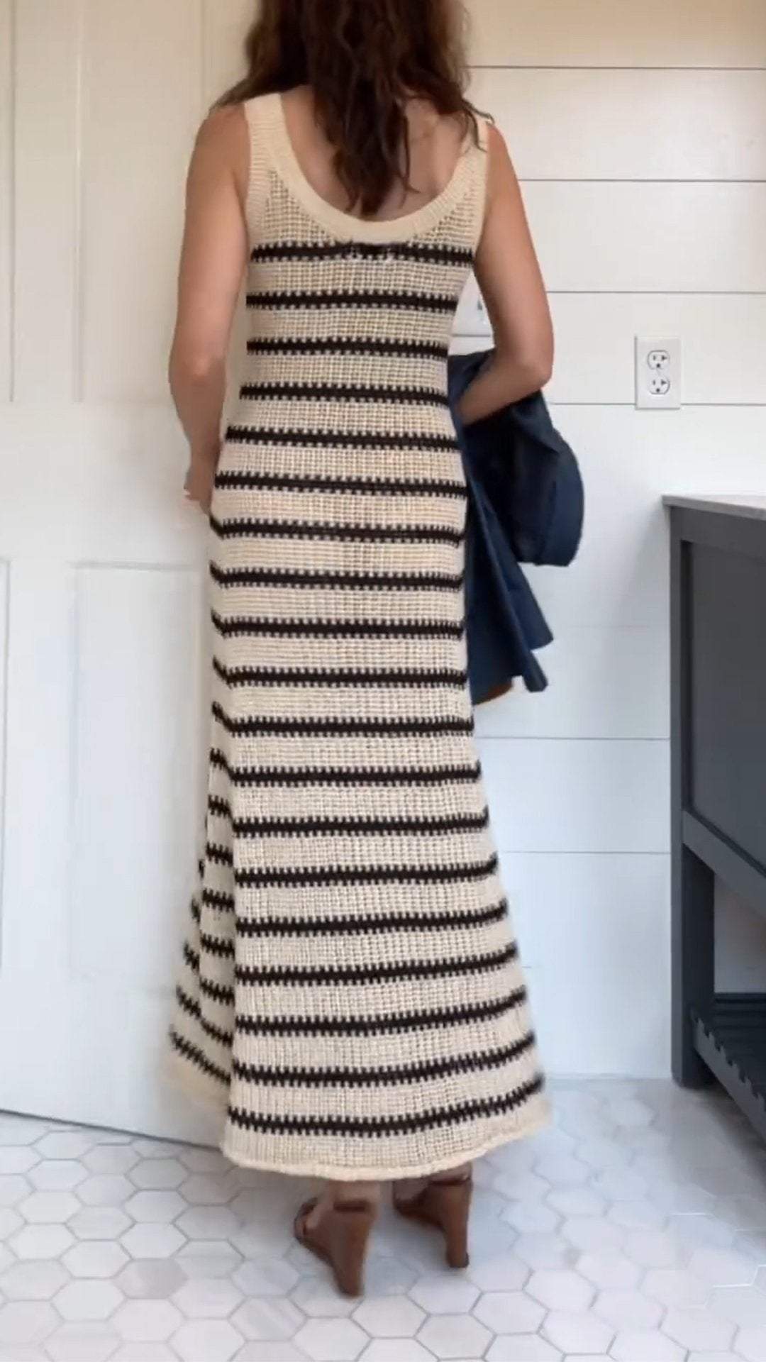 Women's Striped Knit Cutout Dress