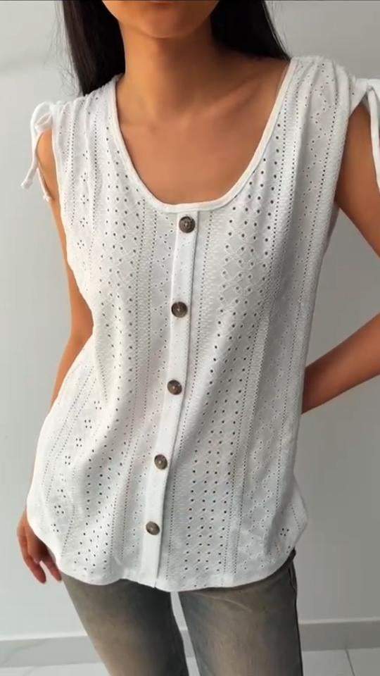 Casual Round Neck Hollow Top