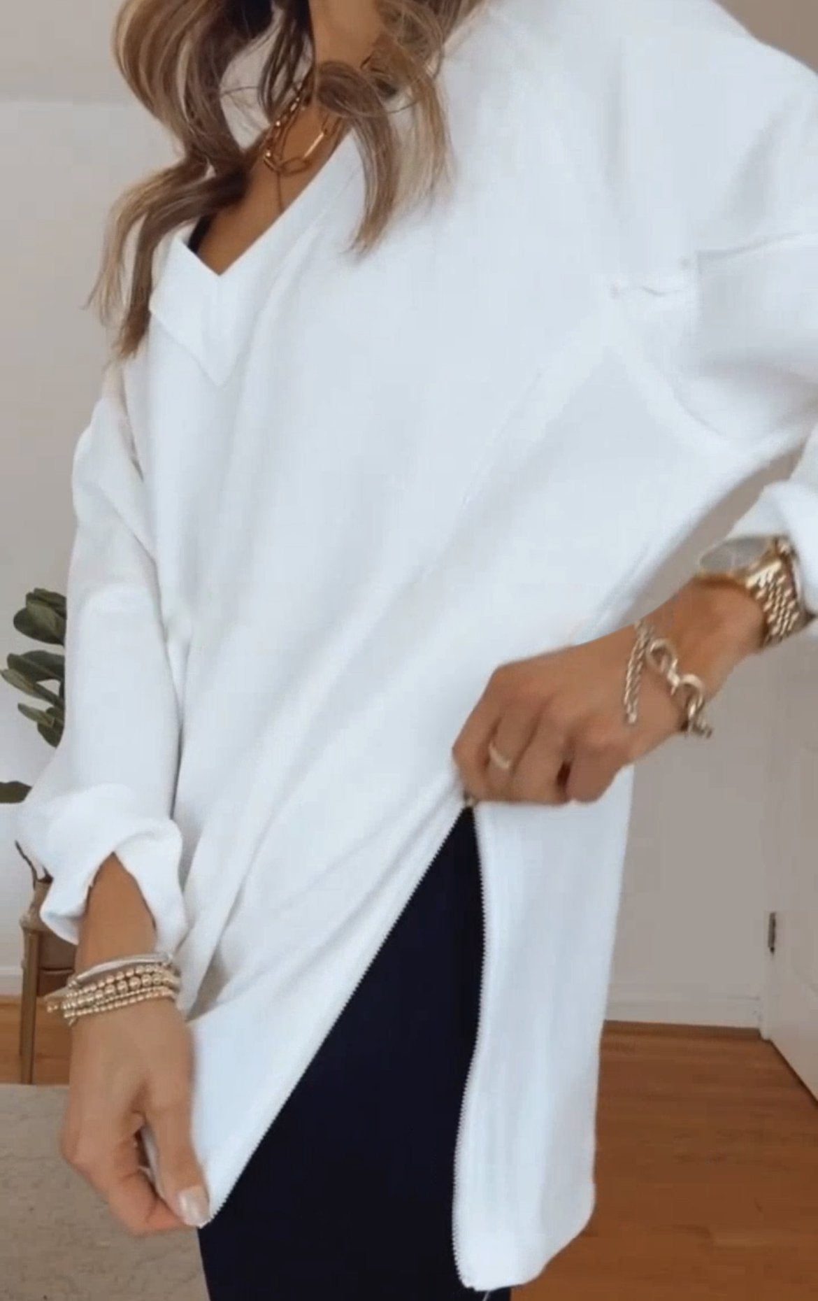 Women's Casual Oversized Zipper Split Hem Sweatshirt