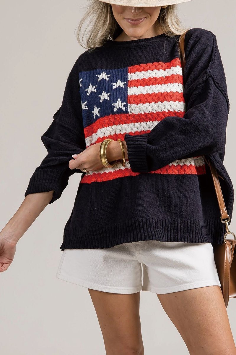 Women's Knitted American Flag Sweatshirt