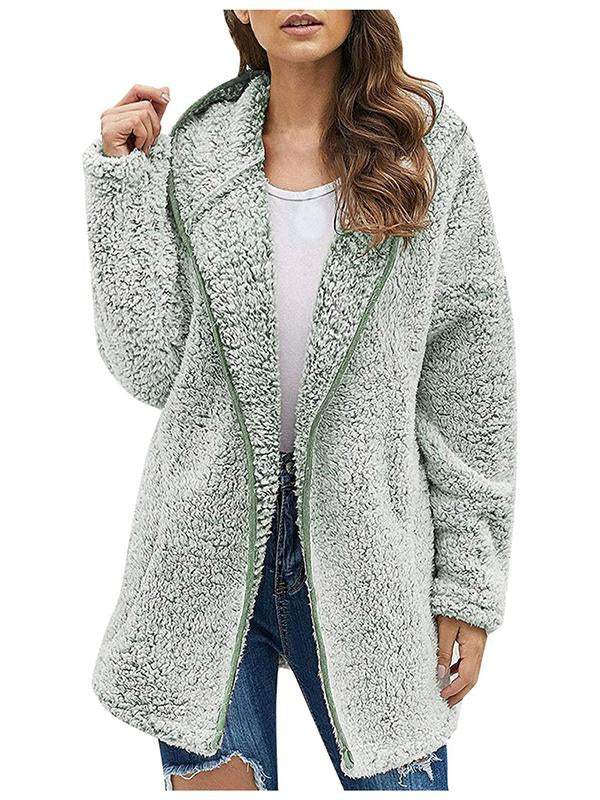 Women's Casual Lapel Solid Color Plush Sweater