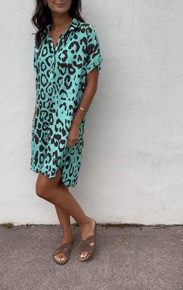 Lapel Leopard Printed Dress