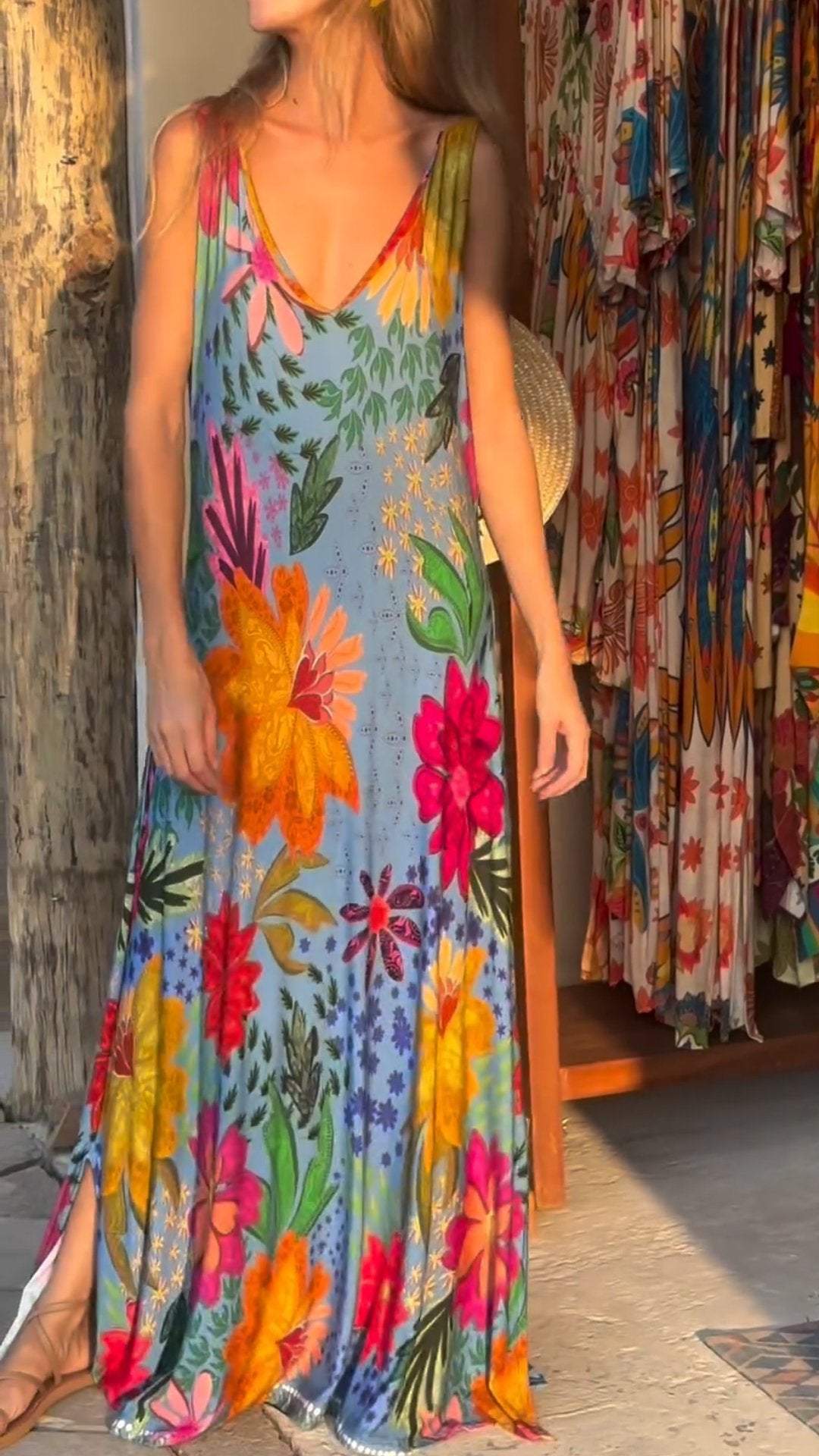 Resort Style V-neck Colorful Printed Dress