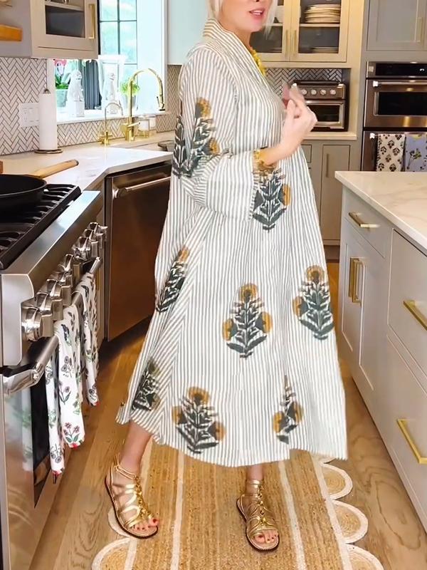 Women's Casual V-neck Printed Loose Dress