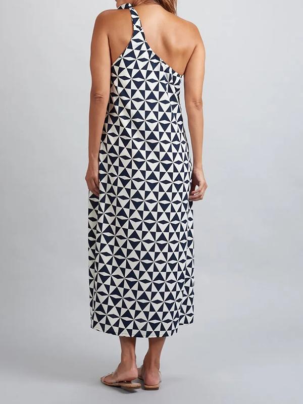 Tie-shoulder printed dress