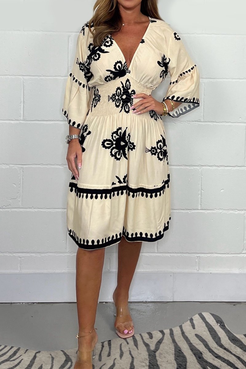 Black & Cream Printed Floaty Dress