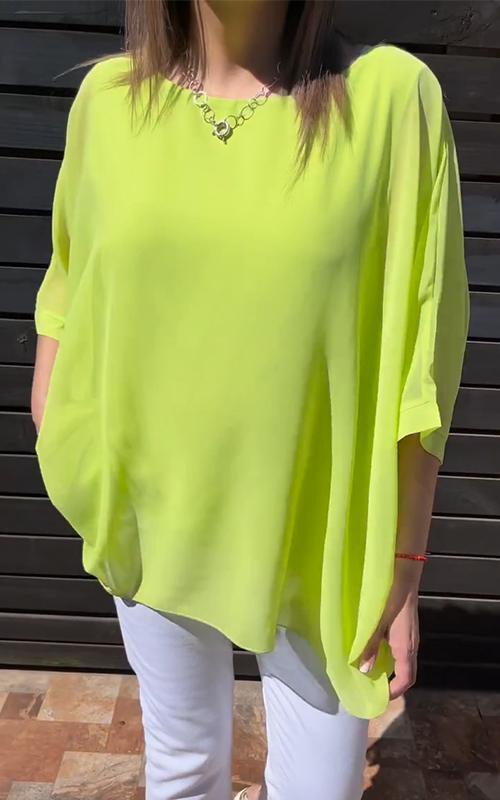 Women's Casual Round-neck Solid Color Chiffon Top