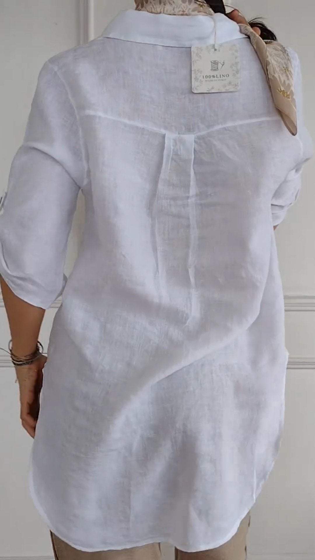 Women's Lapel Mid Sleeve Cotton and Linen Casual Shirt