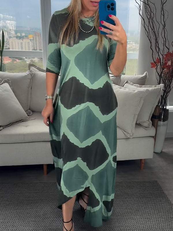 Tie-dye Wavy Long-sleeve Dress