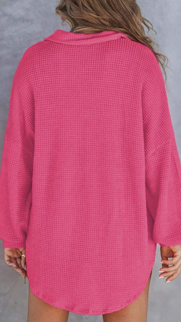 Women's Casual Solid Color Waffle Knit Top